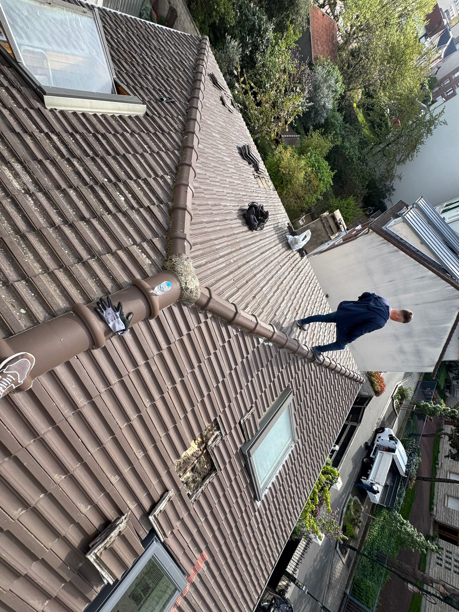 Toiture vue du ciel, chantier mené par Les Couvreurs Belges